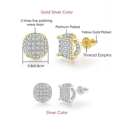 Rock Hip Hop Iced Out Stud Férfi Férfi Férfi Jégszeges cirkon Arany Szín Piercing Fül Kiegészítők Hiphop Trend Ékszerek