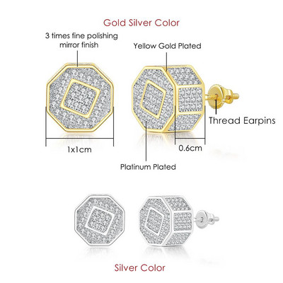 Rock Hip Hop Iced Out Stud Férfi Férfi Férfi Jégszeges cirkon Arany Szín Piercing Fül Kiegészítők Hiphop Trend Ékszerek