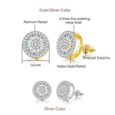 Rock Hip Hop Iced Out Stud Férfi Férfi Férfi Jégszeges cirkon Arany Szín Piercing Fül Kiegészítők Hiphop Trend Ékszerek