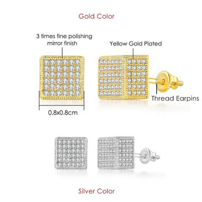 Rock Hip Hop Iced Out Stud Férfi Férfi Férfi Jégszeges cirkon Arany Szín Piercing Fül Kiegészítők Hiphop Trend Ékszerek