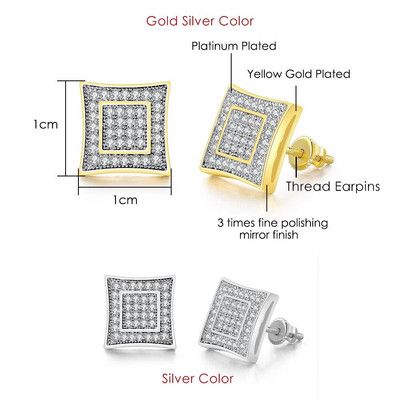 Rock Hip Hop Iced Out Stud Férfi Férfi Férfi Jégszeges cirkon Arany Szín Piercing Fül Kiegészítők Hiphop Trend Ékszerek