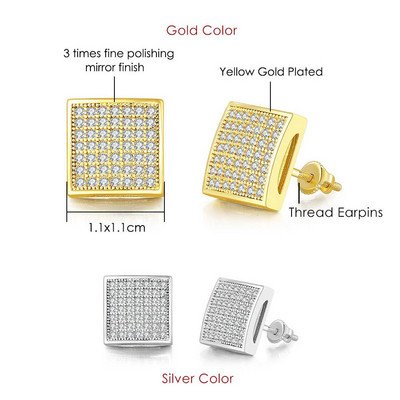 Rock Hip Hop Iced Out Stud Férfi Férfi Férfi Jégszeges cirkon Arany Szín Piercing Fül Kiegészítők Hiphop Trend Ékszerek