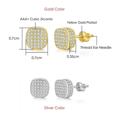 Rock Hip Hop Iced Out Stud Férfi Férfi Férfi Jégszeges cirkon Arany Szín Piercing Fül Kiegészítők Hiphop Trend Ékszerek