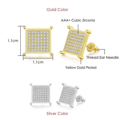 Rock Hip Hop Iced Out Stud Férfi Férfi Férfi Jégszeges cirkon Arany Szín Piercing Fül Kiegészítők Hiphop Trend Ékszerek