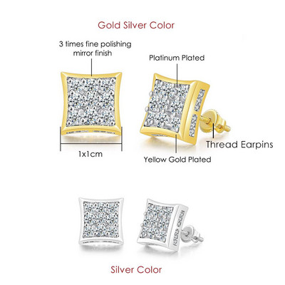 Rock Hip Hop Iced Out Stud Férfi Férfi Férfi Jégszeges cirkon Arany Szín Piercing Fül Kiegészítők Hiphop Trend Ékszerek