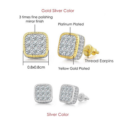 Rock Hip Hop Iced Out Stud Férfi Férfi Férfi Jégszeges cirkon Arany Szín Piercing Fül Kiegészítők Hiphop Trend Ékszerek