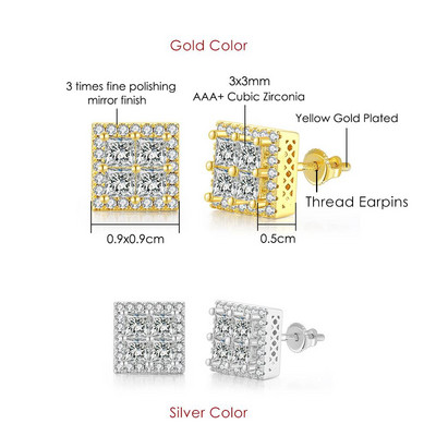 Rock Hip Hop Iced Out Stud Férfi Férfi Férfi Jégszeges cirkon Arany Szín Piercing Fül Kiegészítők Hiphop Trend Ékszerek