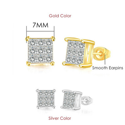 Rock Hip Hop Iced Out Stud Férfi Férfi Férfi Jégszeges cirkon Arany Szín Piercing Fül Kiegészítők Hiphop Trend Ékszerek