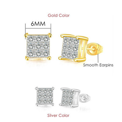 Rock Hip Hop Iced Out Stud Férfi Férfi Férfi Jégszeges cirkon Arany Szín Piercing Fül Kiegészítők Hiphop Trend Ékszerek