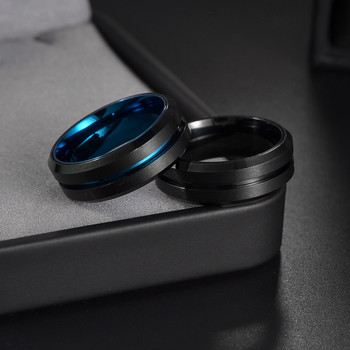 Μόδα δαχτυλίδια κλωστής από ανοξείδωτο ατσάλι για άνδρες Γυναικεία Μπλε αυλάκωση λοξότμητη αλυσίδα περιστρεφόμενης δαχτυλιδιού Fidget Wedding Promise Jewelry