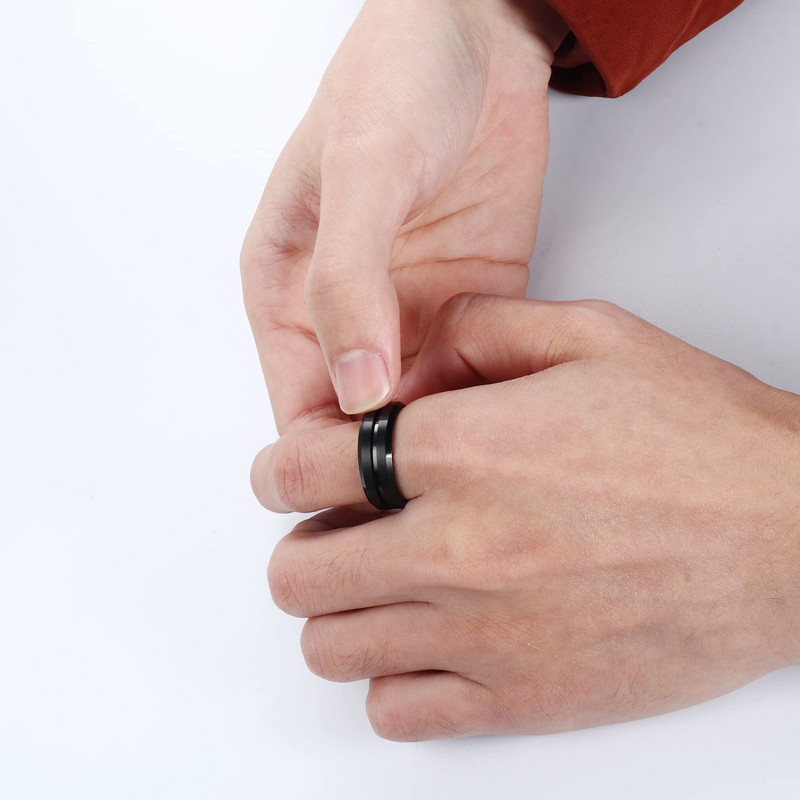 Модни въртящи се пръстени от неръждаема стомана за мъже, жени Blue Groove Верига със скосен ръб Въртящ се пръстен Fidget Ring Сватбени обещания Бижута