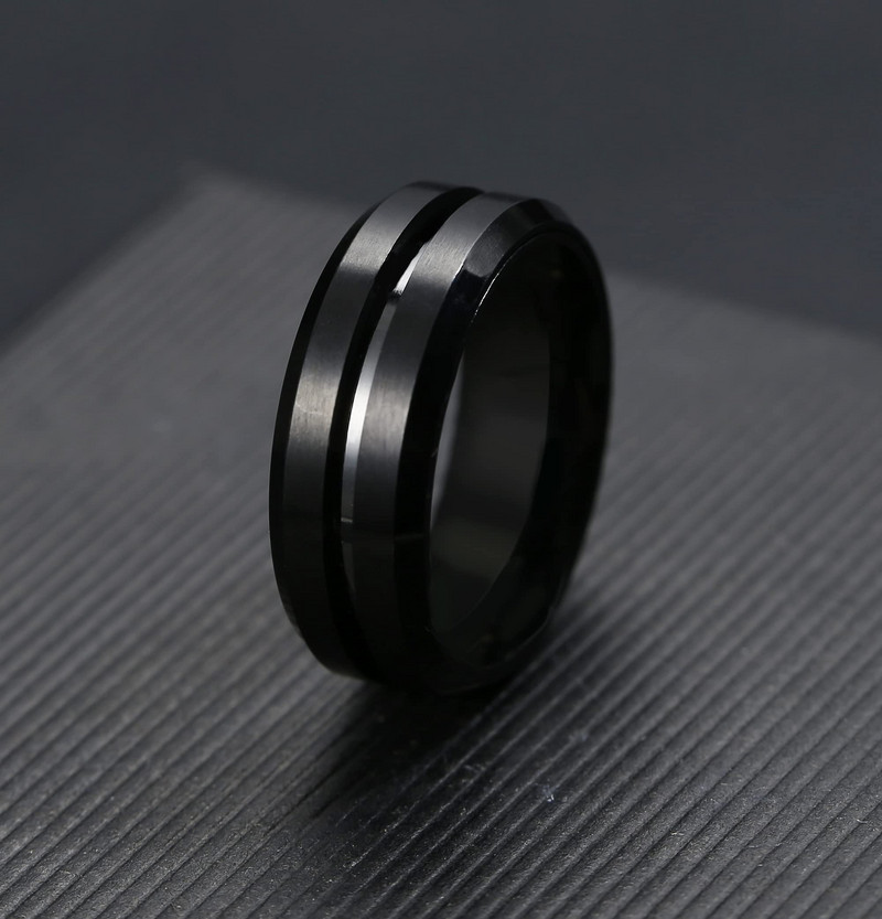 Модни въртящи се пръстени от неръждаема стомана за мъже, жени Blue Groove Верига със скосен ръб Въртящ се пръстен Fidget Ring Сватбени обещания Бижута