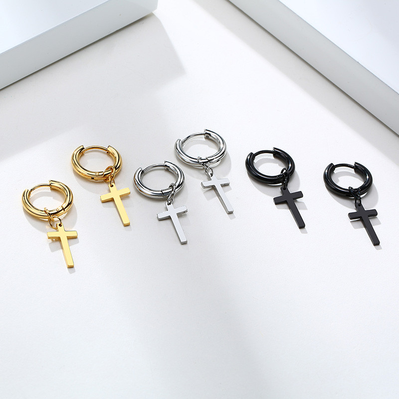 Naušnice od nehrđajućeg čelika s križnim privjeskom za muškarce Muški nakit