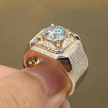 Модни розово златисти пръстени с големи кристални камъни за мъже, жени, годежен пръстен, луксозна сватбена лента, бижута, подарък за годишнина