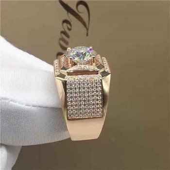 Модни розово златисти пръстени с големи кристални камъни за мъже, жени, годежен пръстен, луксозна сватбена лента, бижута, подарък за годишнина