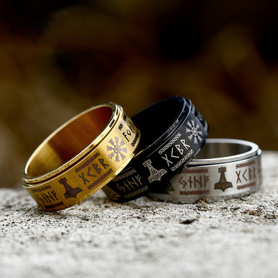 Nehrđajući čelik Rotirajući rotirajući anksiozni fidget prstenovi za muškarce Vintage Odin Norse Viking Amulet Rune Prsten Nakit Poklon Veleprodaja