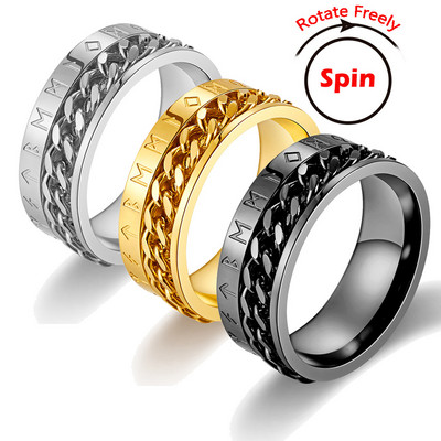 Модни 8 мм верижни вериги от неръждаема стомана Fidget Rings за жени, мъже, винтидж скандинавски викингски руни, пръстени, ретро бижута, бижута, подаръци
