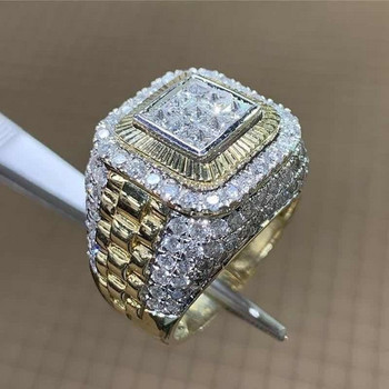 Πολυτελές ανδρικό χρυσό χρώμα Φυσικό κρυστάλλινο δαχτυλίδι γενεθλίων Επετειακό δαχτυλίδι δεξίωσης Πολυτελές κοσμήματα γάμου