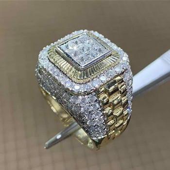 Луксозен мъжки златен пръстен с естествен камък за раждане, кристален пръстен, юбилеен банкетен пръстен, луксозна брачна лента, бижута