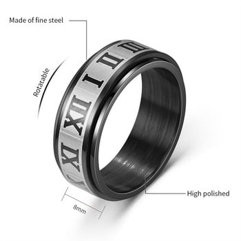 Μόδα ανοξείδωτα δαχτυλίδια άγχους 8 χιλιοστών για άντρες Γυναικείες πανκ ρωμαϊκοί αριθμοί Spinner δαχτυλίδι κατά του στρες Unisex κοσμήματα μπάντα γάμου