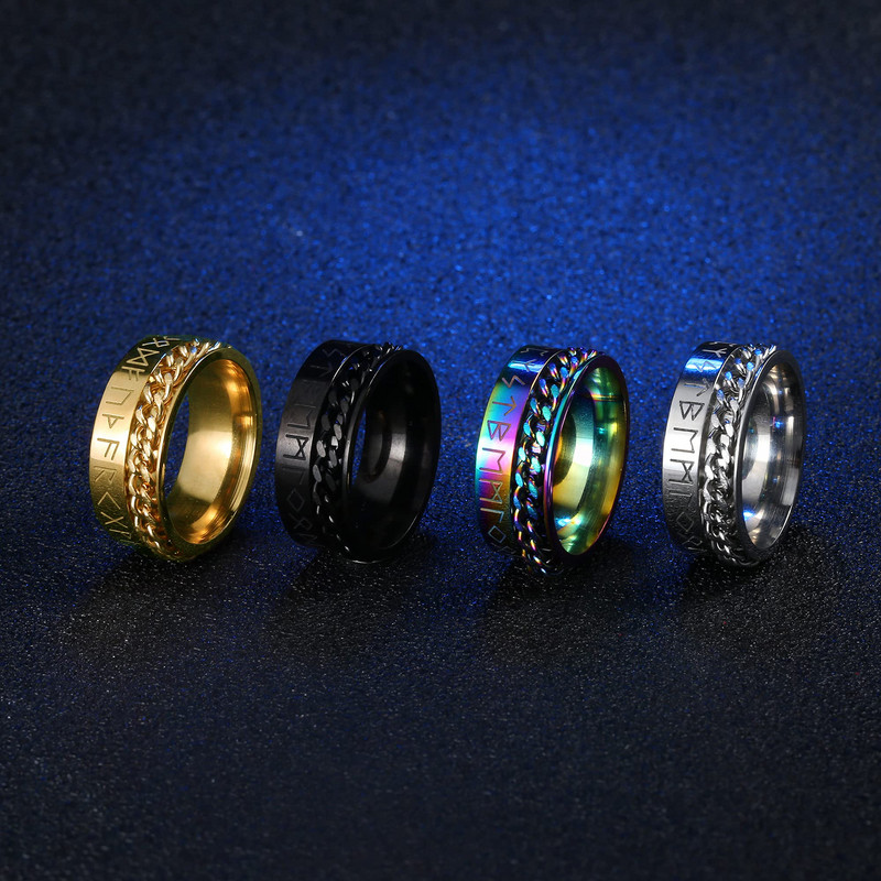 Moodne stressivastane ärevussõrmus Figet Spinner rõngad meestele naistele retro-norra viikingiruunidega sõrmus roostevabast terasest pööratav sõrmus