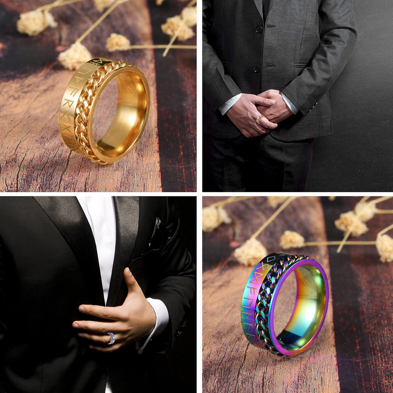 Moodne stressivastane ärevussõrmus Figet Spinner rõngad meestele naistele retro-norra viikingiruunidega sõrmus roostevabast terasest pööratav sõrmus