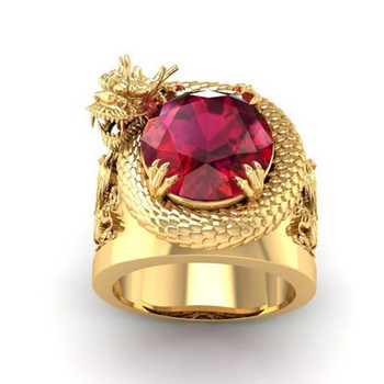 Хип-хоп пънк доминиращи драконови пръстени от неръждаема стомана за мъже Inaly Big Red Crystal Rings Men Rock Biker Wedding Party Jewelry