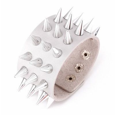 Trīs rindu plaukstas smailes ar kniedēm plata aproce Āda punk gotiskā roka unisex rokassprādze rokassprādze vīriešu rotaslietas