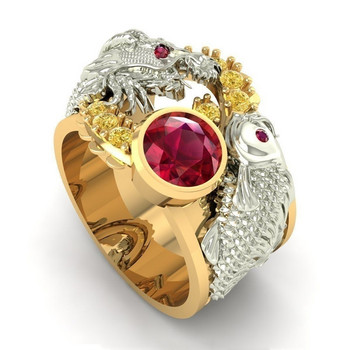 Хип-хоп пънк стил златен пръстен с дракон за мъже с инкрустиран червен кристален пръстен сватбено парти пръстени за пръсти мъжки бижута подарък за Хелоуин