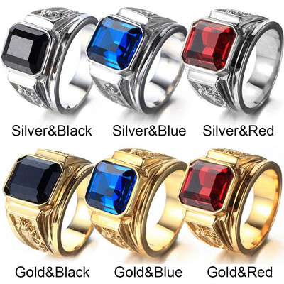 Fashion Vintage Blue Crystal Ring Hip Hop Punk Rock Gold Color Dragon Rings for Men Women Vintage Wedding Engagement Rings