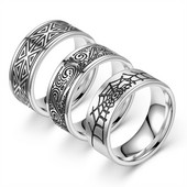 Madingas 8 mm nerūdijančio plieno žiedas vyrams moterims, vintažinės sidabrinės spalvos voratinklio rašto žiedas Hiphop Rock Biker papuošalas gimtadienio dovana