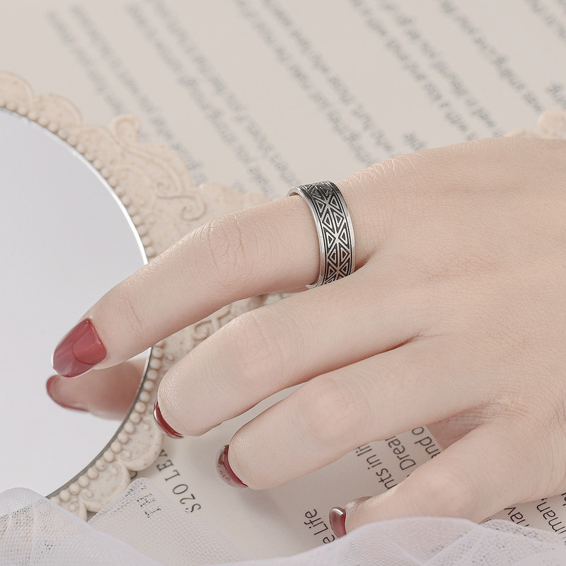 Madingas 8 mm nerūdijančio plieno žiedas vyrams moterims, vintažinės sidabrinės spalvos voratinklio rašto žiedas Hiphop Rock Biker papuošalas gimtadienio dovana