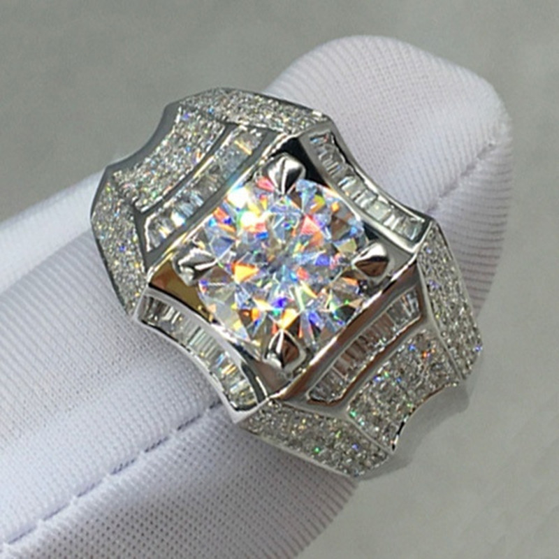 Modes Sudraba Krāsa Liela Apaļa Balta Kristāla CZ Gredzeni Sievietēm Vīriešu Hip Hop Pilns kristāla Saderināšanās Gredzens Kāzu joslu rotaslietas