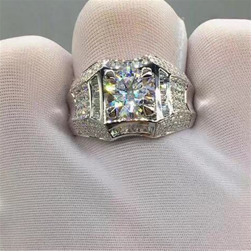 Modes Sudraba Krāsa Liela Apaļa Balta Kristāla CZ Gredzeni Sievietēm Vīriešu Hip Hop Pilns kristāla Saderināšanās Gredzens Kāzu joslu rotaslietas