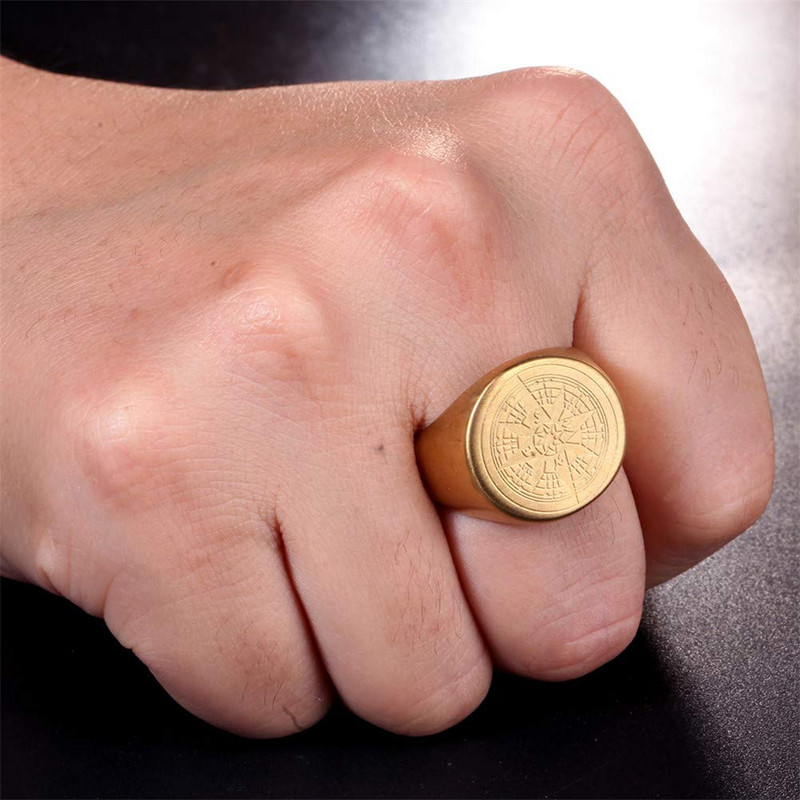 Vienkāršs kompass nerūsējošā tērauda gredzeni vīriešiem Vintage Odin norvēģu vikingu amulets rūnu gredzeni hiphop motociklu roka motociklistu rotaslietas