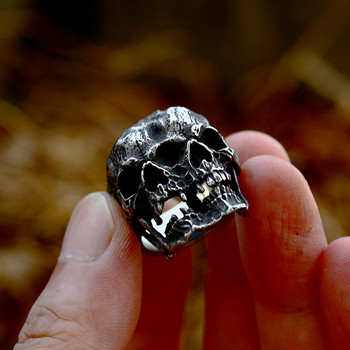 Gothic Punk Demon Doubleheaded Ghost Skull Rings for Men 316L από ανοξείδωτο ατσάλι Skull Ring Hiphop Motorcycle Rock Biker Jewelry