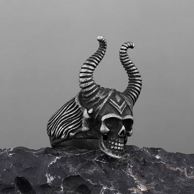 Vintage Satanic Demon Skull Ring για άνδρες Gothic Punk Cool Ανδρικό δαχτυλίδι από ανοξείδωτο ατσάλι Hiphop Rock Biker Party Δώρο για αυτόν