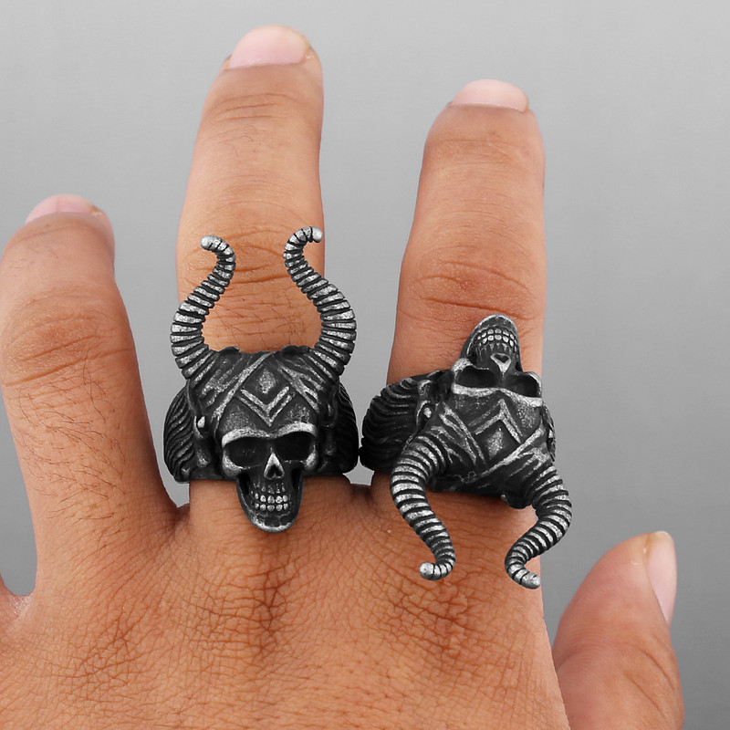 Vintage Satanic Demon Skull Ring για άνδρες Gothic Punk Cool Ανδρικό δαχτυλίδι από ανοξείδωτο ατσάλι Hiphop Rock Biker Party Δώρο για αυτόν