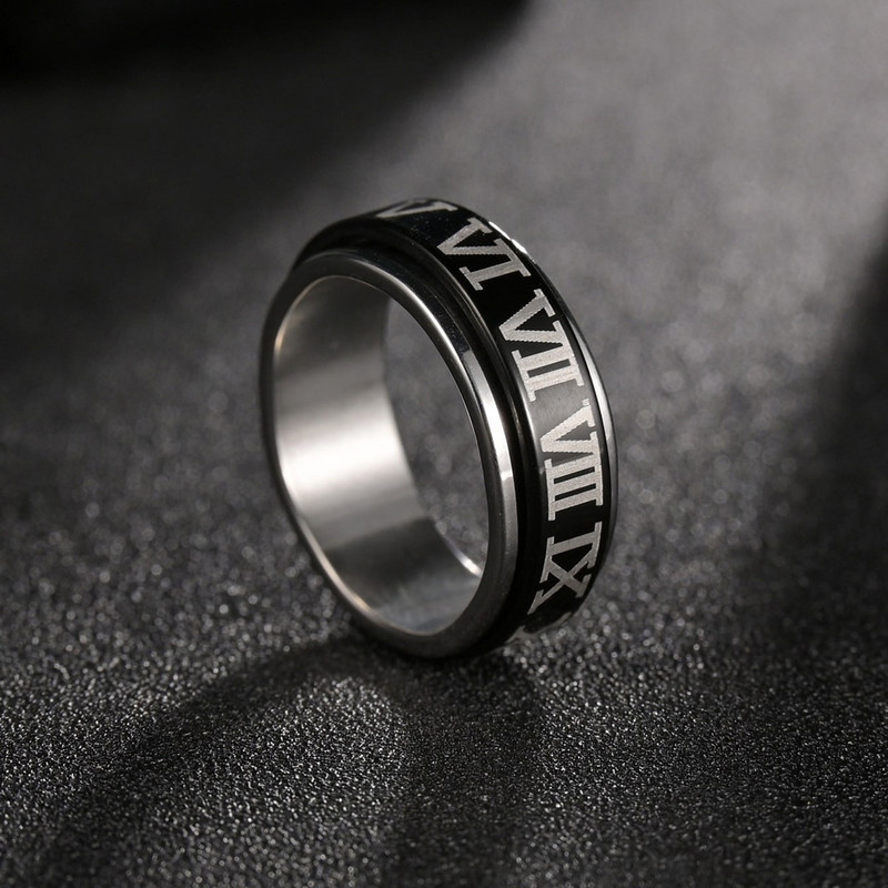 Menő rozsdamentes acél szorongásos gyűrűk férfiaknak női római számok csillag Hold fonó láncgyűrűk Retro Amult viking rúna ékszerek