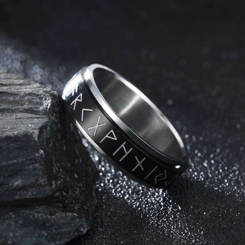 Menő rozsdamentes acél szorongásos gyűrűk férfiaknak női római számok csillag Hold fonó láncgyűrűk Retro Amult viking rúna ékszerek
