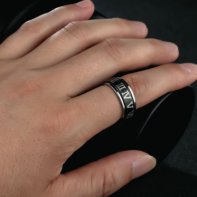 Menő rozsdamentes acél szorongásos gyűrűk férfiaknak női római számok csillag Hold fonó láncgyűrűk Retro Amult viking rúna ékszerek