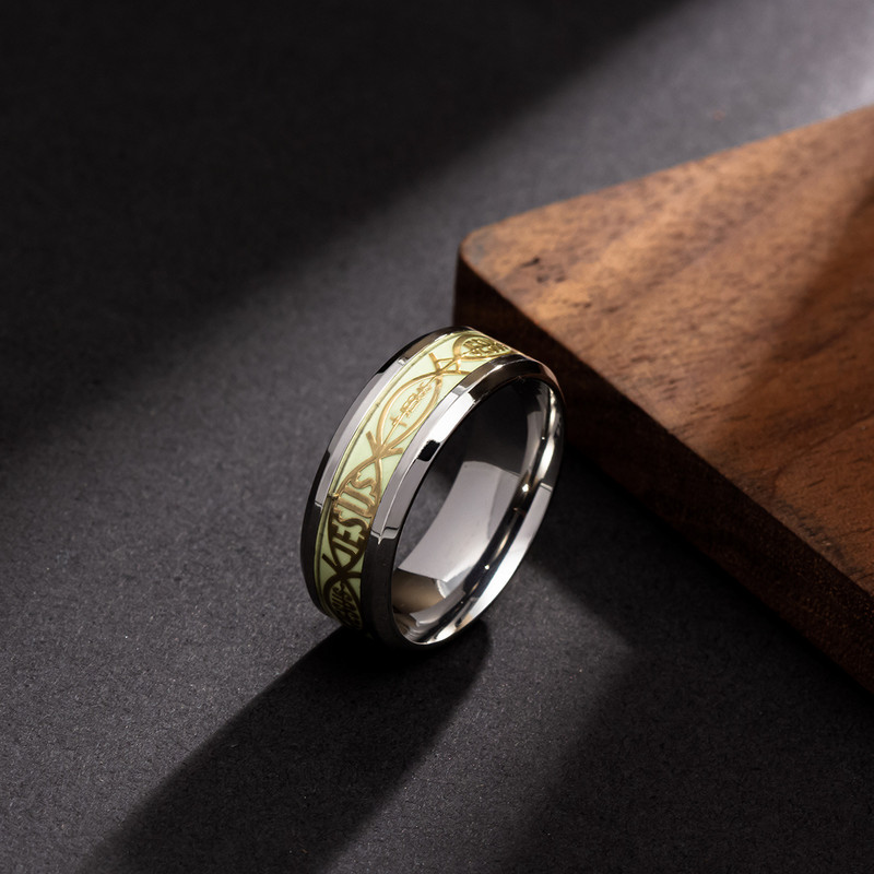 Inele luminoase din oțel inoxidabil, cu cruce de Isus, pentru bărbați, femei, care strălucesc în întuneric, inele religioase creștine, verighete, bijuterii