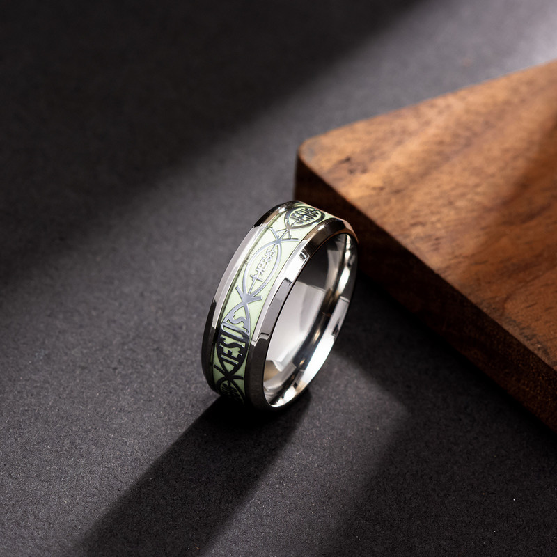 Inele luminoase din oțel inoxidabil, cu cruce de Isus, pentru bărbați, femei, care strălucesc în întuneric, inele religioase creștine, verighete, bijuterii