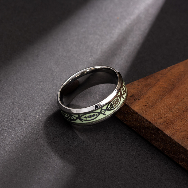 Inele luminoase din oțel inoxidabil, cu cruce de Isus, pentru bărbați, femei, care strălucesc în întuneric, inele religioase creștine, verighete, bijuterii