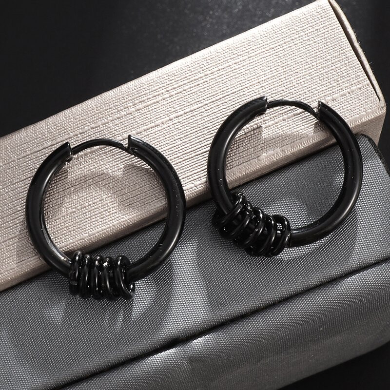 Nerūsējošā tērauda apaļi apļveida auskari sievietēm un vīriešiem Moderni ģeometriski apaļi auskari ar stīpām Aksesuāri