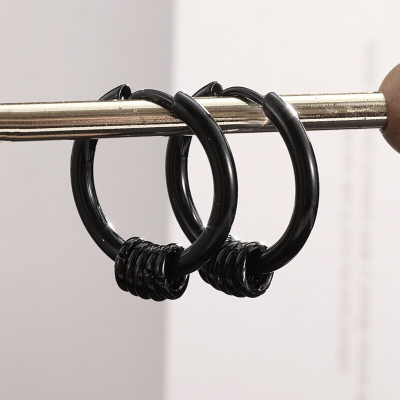 Nerūsējošā tērauda apaļi apļveida auskari sievietēm un vīriešiem Moderni ģeometriski apaļi auskari ar stīpām Aksesuāri