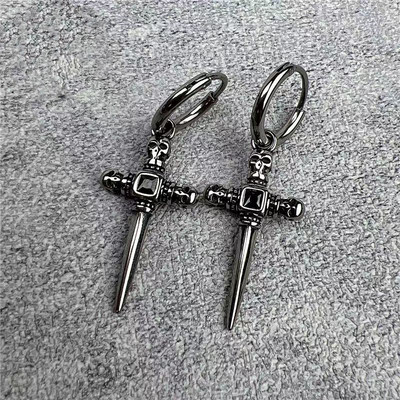 Vintage Skull Cross Sword Gem Akmens auskari Hipoalerģiski Auskari Vīriešu Biker Hip Hop Rock Repa Rotaslietas Dāvanas