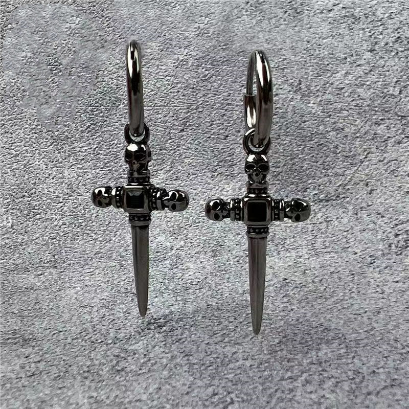 Vintage Skull Cross Sword Gem Akmens auskari Hipoalerģiski Auskari Vīriešu Biker Hip Hop Rock Repa Rotaslietas Dāvanas
