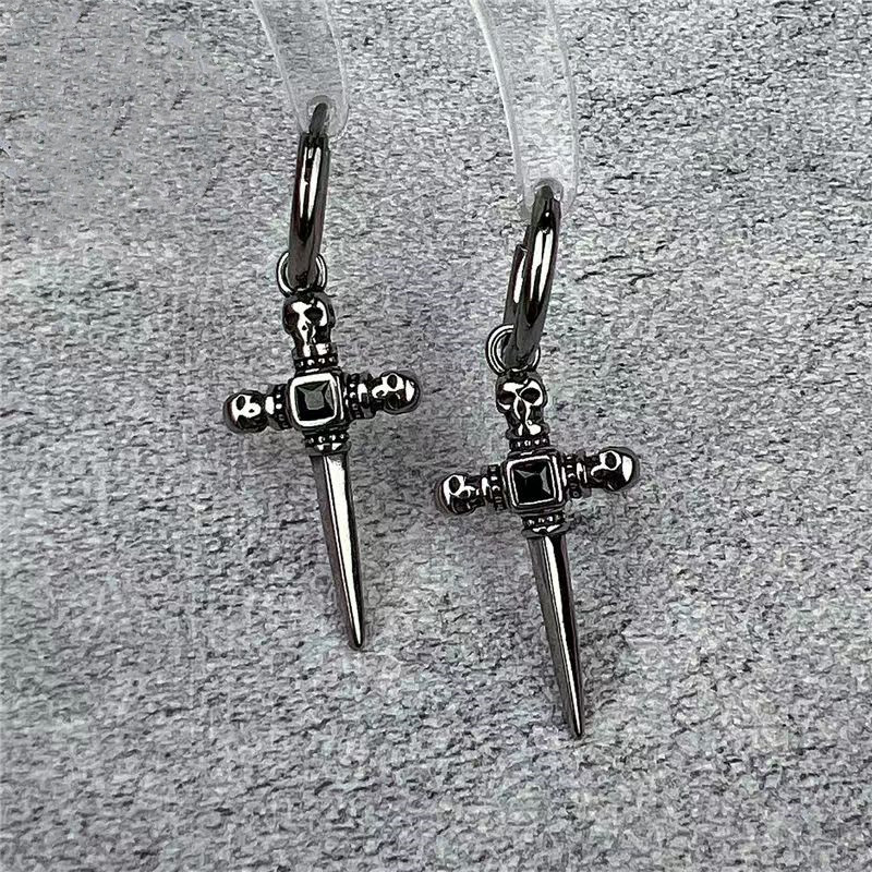 Vintage Skull Cross Sword Gem Akmens auskari Hipoalerģiski Auskari Vīriešu Biker Hip Hop Rock Repa Rotaslietas Dāvanas