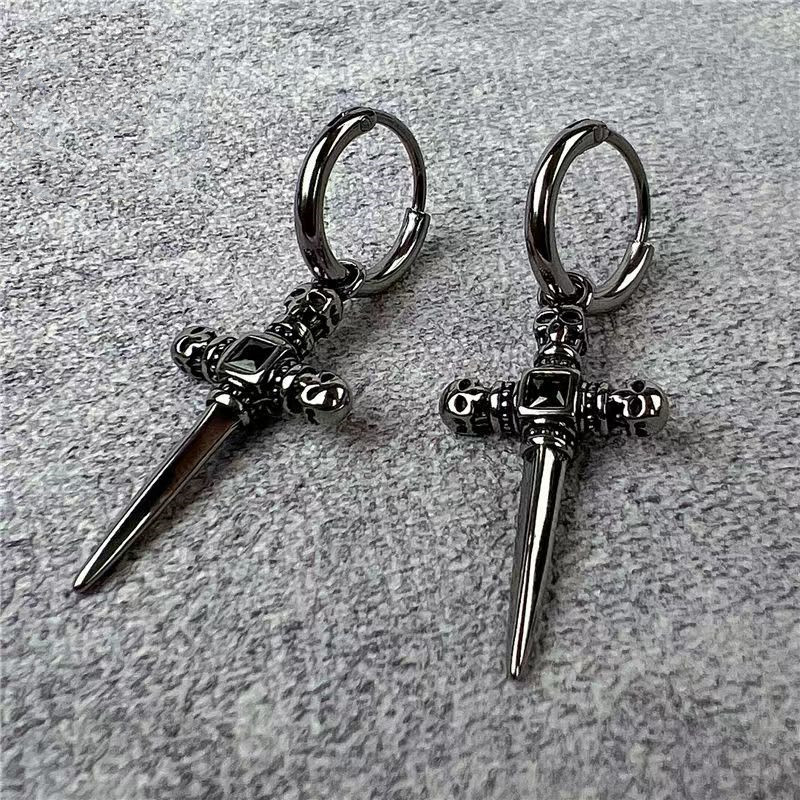 Vintage Skull Cross Sword Gem Akmens auskari Hipoalerģiski Auskari Vīriešu Biker Hip Hop Rock Repa Rotaslietas Dāvanas